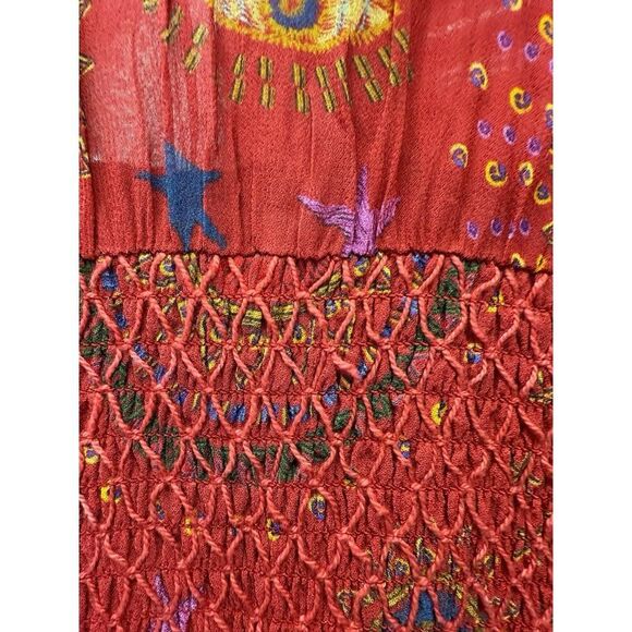 Farm Rio Red Mystic Starburst Maxi Dress XS Long Sleeve Smocked Boho Festival - Picture 9 of 16